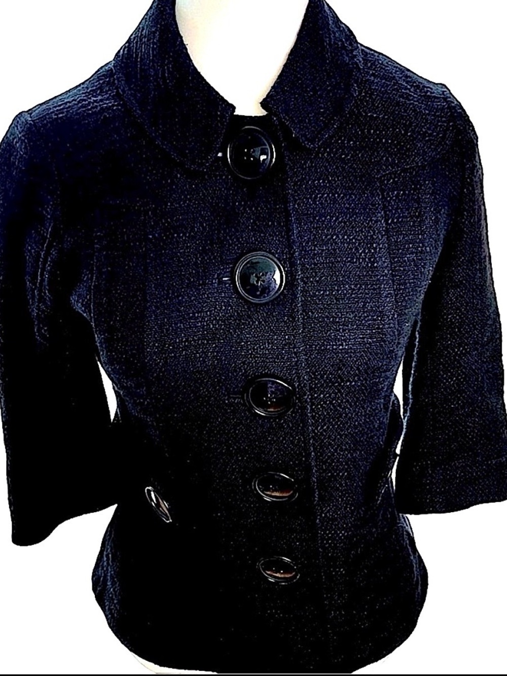 Tory Burch Black Tweed Cropped Jacket Blazer Size 0 Pristine